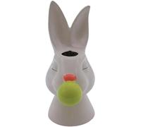 Dekohelden24 Decorativo Hecho a Mano, Primavera, decoración de Conejito de Pascua, cerámica, Cabeza de Conejo Burbuja de Goma de mascar en Blanco, 14 x 11 x 22 cm, Jarrón Verde, 22 cm