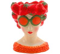Dekohelden24 Decorativo XL, Mujer con Cabeza de Fresa, Flores como niña, jarrón decoración cerámica en Multicolor, 12 x 13 x 18 cm, Vase