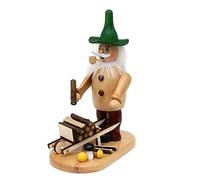 Dekohelden24 Dekohelden24-Figura ahumar (16,5 x 9 x 19 cm), diseño de gnomo con carriles de Madera, Carretilla, 19 cm
