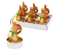Dekohelden24 Dekohelden24 - Vela de té de Pascua con huevo de Pascua, 6 unidades, tamaño aprox. 4,5 x 6 cm, color marrón con huevo, 6 cm, 6 cm