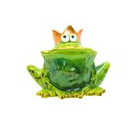 Dekohelden24 Divertida Rana Decorativa de cerámica con Corona Dorada, Color Verde, para casa, jardín, terraza o Estanque, tamaño: 9 x 16 x 12 cm Aprox