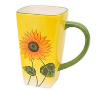 Dekohelden24 Dolomite - Taza de café rectangular con diseño de girasol en color amarillo/verde, tamaño aproximado: 13,8 x 9 x 14,5 cm.