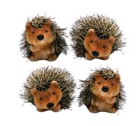 Dekohelden24 Figura Decorativa de Erizo de cerámica, Erizo de jardín, Erizo Decorativo con Pelaje en Juego de 4 en marrón, tamaño Aprox. 6 x 6 x 8 cm.