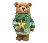 Dekohelden24 Figura Decorativa de Oso de Navidad, Figura de Oso marrón, Figura de Invierno con Bufanda y Estrella Dorada en la Mano de cerámica, en Verde y marrón, 10 x 8 x 18 cm.