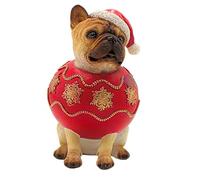 Dekohelden24 Figura Decorativa de Perro de Navidad, Figura de Perro, fregona Decorativa, escultpur masté, Estatua de Animales, Figura de Pug con decoración navideña de cerámica, en marrón con túnica