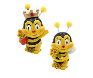 Dekohelden24 Figuras Decorativas de Pareja de Abejas con Flores, Juego de 2, decoración de jardín, polirresina, tamaño: 5 x 5 x 9 cm Aprox., Negro y Amarillo