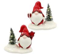 Dekohelden24 Gnom - Gnomo en Blanco - Rojo con Abeto, como Juego de 2 Unidades, 11 x 7,5 x 9,5 cm.