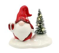 Dekohelden24 Gnom - Gnomo en Blanco - Rojo con Regalo y Abeto, 11 x 7,5 x 9,5 cm.