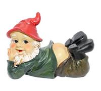 Dekohelden24 Gnomo Tumbado, Gorro Rojo en Punta de poliéster, Bonito Adorno para jardín, terraza o balcón, tamaño L/B/H Aprox. 11 x 24 x 17 cm, Resina sintética, carbón, 24 cm