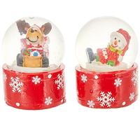 Dekohelden24 Hermoso Set de 2 Mini Globos de Nieve con Muñeco de Nieve y Reno, tamaño Aprox. Ø 3,5 cm