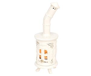 Dekohelden24 Horno de cerámica para Velas de té, Color Blanco con Oro, cerámica, Aprox. 21 cm, 142110, Color Blanco