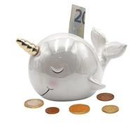 Dekohelden24 Hucha de cerámica con Efecto Ballena, Color Blanco, con Forma de Ballena, 17 x 13 x 11 cm, 17 cm Aprox