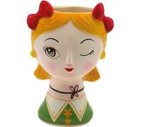 Dekohelden24 Jarrón de cerámica con cara y lazo, florero, macetero, macetero de colores, tamaño: 12 x 17 x 11 cm.