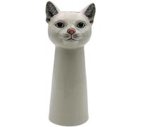 Dekohelden24 Jarrón Decorativo con Cabeza de Gato, florero Decorativo, con Superficie lacada de cerámica, en Blanco, tamaño: 15 x 11 x 28 cm.