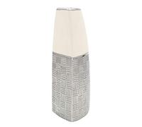 Dekohelden24 Jarrón Decorativo de cerámica Elegante y Moderno en Color Plateado y Blanco, Vase Segel 30 cm