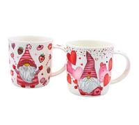 Dekohelden24 Juego de 2 Tazas de café, Vasos de Vino Caliente, Porcelana, diseño de Duendes con Corazones y Dulces, 13 x 8 x 10 cm, Capacidad 360 ml por Taza.