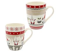 Dekohelden24 Juego de 2 tazas de porcelana de Navidad con diseño de gnomo - 8 x 12 x 10 cm, capacidad 340 ml.