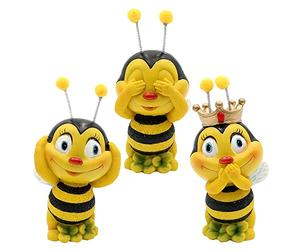 Dekohelden24 Juego de 3 Figuras Decorativas de Abejas, diseño: no Ver, no Escuchar, no Hablar, decoración de jardín, poliresina, tamaño: 5 x 6 x 12 cm Aprox