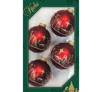 Dekohelden24 - Juego de 4 bolas de Navidad de Lauschaer, color rojo mate con decoración de la Sagrada Familia - 50 colgadores rápidos gratis