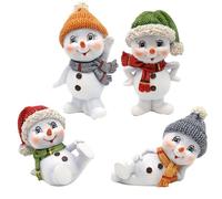 Dekohelden24 Juego de 4 niños de Nieve con Gorro y Bufanda en Verde, Naranja, Rojo y Gris, 4,7 x 4,7 x 8 cm, 8 cm