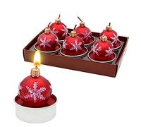 Dekohelden24 Juego de 6 velas de té de Navidad - Bola de árbol de Navidad en color rojo, dimensiones de cada vela: 4 x 4 x 5 cm.