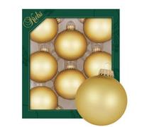 Dekohelden24 - Juego de 8 Bolas para árbol de Navidad (6,7 cm, con Corona Dorada y 50 colgadores rápidos en Dorado), Fabricadas en Lauscha, Color Dorado