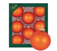 Dekohelden24 - Juego de 8 Bolas para árbol de Navidad (6,7 cm, con Corona Dorada y 50 colgadores rápidos en Dorado), Fabricadas en Lauscha, Color Naranja Mate