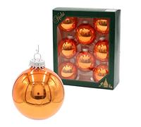 Dekohelden24 - Juego de 8 bolas para árbol de Navidad en color naranja brillante ópalo, con coronas de plata, fabricadas en Lauscha, diámetro aprox. 7 cm