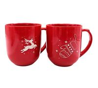 Dekohelden24 Jumbo Juego de 2 Vasos, Tazas de café, Vasos de Vino Caliente, Guantes de Invierno de Porcelana en Rojo y Blanco en Juego de 2 Unidades, tamaño: 15 x 11 x 12 cm, Capacidad 820 ml, XXL