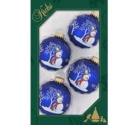 Dekohelden24 Lauschaer - Adornos para árbol de Navidad (4 unidades, 7 cm, con corona dorada), color azul