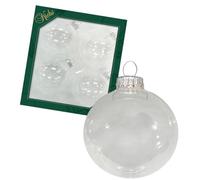 Dekohelden24 Lauschaer Adornos para árbol de Navidad de Lauscha, Bolas de Navidad Transparentes Lauscha, Juego de 4 Bolas para Manualidades, Transparentes, 8 cm, con Corona Plateada + 50 Ganchos