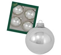 Dekohelden24 Lauschaer - Bolas para árbol de Navidad de Lauscha, Bolas de Navidad de Plata Lauscha, Juego de 4 Bolas de Plata Brillante, 8 cm, con Corona Plateada.