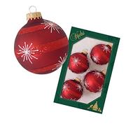 Dekohelden24 Lauschaer CBK90214 - Juego de 4 Bolas para árbol de Navidad en Rojo Mate, Decoradas a Mano con Purpurina, decoración en Rojo y Blanco, con Coronas Doradas, tamaño Aprox. 7 cm de diámetro