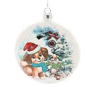 Dekohelden24 Lauschaer - Decoración para árbol de Navidad, diseño de Perro pequeño y Gorro de Navidad, con Purpurina y Corona de Plata, tamaño Ancho/diámetro: Aprox. 1 x 9 cm, 9 cm