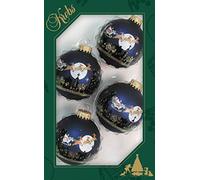 Dekohelden24 Lauschaer - Juego de 4 Bolas en Color Azul con Escena navideña, 7 cm, con Corona Dorada