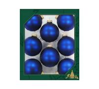 Juego de 8 Bolas para árbol de Navidad, Color Azul Real, Satinado, 6,7 cm, con Corona Dorada + 50 Perchas rápidas en Oro, Gratis para su Pedido