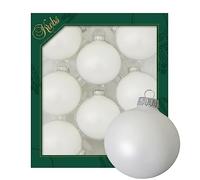 Dekohelden24 Lauschaer - Juego de 8 Bolas para árbol de Navidad, Color Blanco Satinado, con Coronas Plateadas, diámetro Aprox. 7 cm