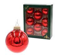 Dekohelden24 Lauschaer - Juego de 8 bolas para árbol de Navidad, color rojo brillante, con corona de oro, diámetro aprox. 7 cm