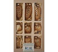Dekohelden24 Lauschaer - Juego de 9 Adornos para árbol de Navidad con Forma de Conos, borlas, nueces, 8 cm de Oro con Corona Dorada + 50 Colgantes rápidos de Oro