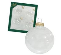 Dekohelden24 Lauschaer Lauscha - Bolas para árbol de Navidad de Lauscha, juego de 4 bolas transparentes para manualidades, 8 cm, con coronas doradas + 50 ganchos rápidos en oro gratis.