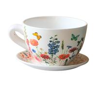 Dekohelden24 Maceta, maceta, macetero, macetero, macetero, macetero, macetero, macetero con asa de cerámica, diseño de prado, 25 x 23 x 14 cm (largo x ancho x alto).