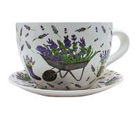 Dekohelden24 Maceta XXL con asa de cerámica, diseño de Lavanda, 34 x 28 x 16 cm.