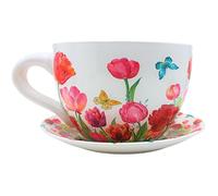 Dekohelden24 Maceta XXL con Mango de cerámica, diseño de tulipán, 34 x 28 x 16 cm