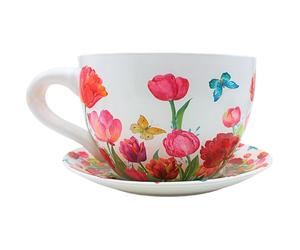 Dekohelden24 Maceta XXL con Mango de cerámica, diseño de tulipán, 34 x 28 x 16 cm