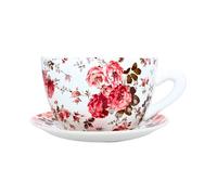 Dekohelden24 Macetero con asa de cerámica, diseño de Flores de Rosa, 20 x 15 x 12 cm.