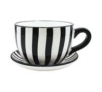 Dekohelden24 Macetero con asa de cerámica, diseño de Rayas Blancas y Negras, 20 x 15 x 12 cm.