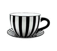 Dekohelden24 Macetero con asa de cerámica, diseño de Rayas Blancas y Negras, 25 x 23 x 14 cm.