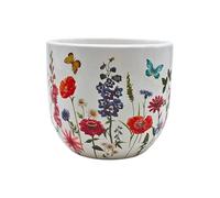 Dekohelden24 Macetero, macetero, macetero, macetero, macetero de cerámica, diseño de Prado de Flores, tamaño: 14 x 12 x 14 cm, Taza Mediana, 14 cm