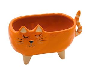 Dekohelden24 Macetero - Macetero de cerámica, diseño de Gato en Rosa, Dimensiones (Largo x Ancho x Alto): 16 x 8,5 x 10 cm Aprox