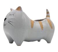 Dekohelden24 Macetero - Porta Plantas - Maceta - Cuenco Decorativo de cerámica, diseño de Gato en Gris Claro, Dimensiones Aprox. 21 x 12 x 14 cm